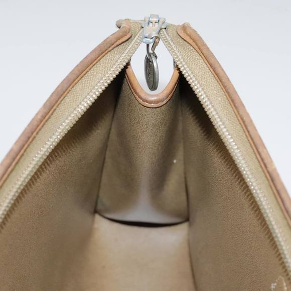 Christian Dior Honeycomb Canvas Clutch Bag PVC Leather Beige Auth bs20832